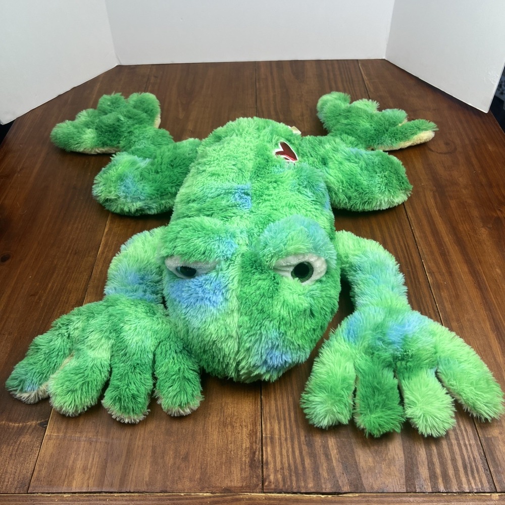 MTY International Large Floppy Green Frog Plush With Red Hearts/Glitter Eyes 18"